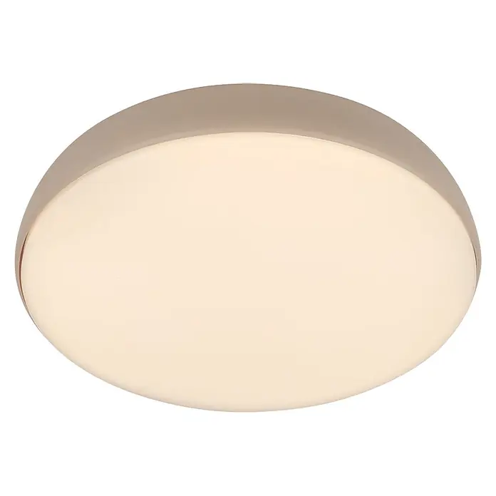Brilo Plafón LED redondo Nikan - 20 W, Ø x Al: 35 x 8,5 cm, Beige, Blanco neutro - Lámpara de techo redonda de superficie con difusor beige claro y marco beige más oscuro.