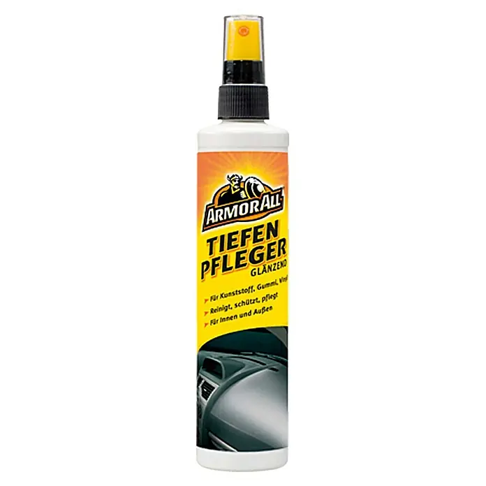 ArmorAll Kunststofftiefenpfleger - 300 ml, Glänzend - Abbildung einer Flasche Armor All Tiefenpfleger Glänzend, ein Produkt zur Reinigung und Pflege von Autoinnenräumen.