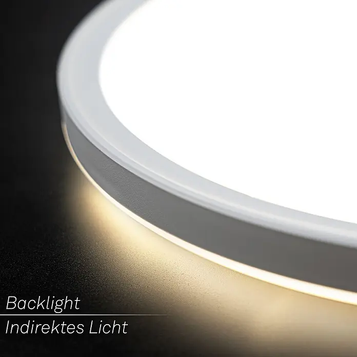 Brilo Plafón LED redondo Slim Case - 22 W, Ø x Al: 42 x 3 cm, Blanco, Blanco neutro - Plafón LED circular con marco blanco, luz directa y retroiluminación cálida indirecta.