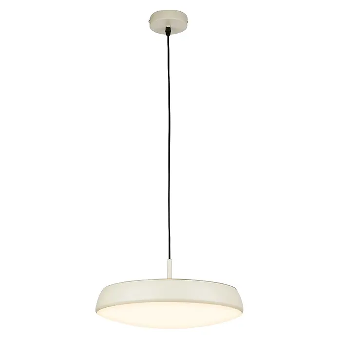 Brilo Lámpara colgante LED redonda Nala - 14,5 W, Ø x Al: 35 x 120 cm, Gris/Café, Blanco cálido - Lámpara colgante circular blanca con cable negro y florón blanco.