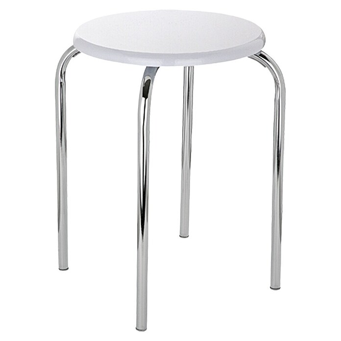 Taburete de baño (Blanco, Cromado, Redondeada, Diámetro: 32 cm, Altura: 47 cm)
