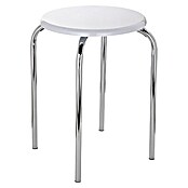 Taburete de baño (Blanco, Cromado, Redondeada, Diámetro: 32 cm, Altura: 47 cm)