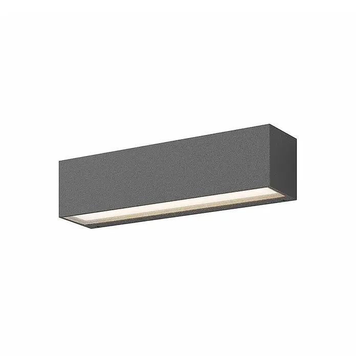 Lucande LED Wandlampe aussen grafitgrau, LED Wandleuchte außen, -  - Dunkelgraue, rechteckige LED-Wandleuchte mit strukturierter Oberfläche, die warmes Licht nach unten abgibt.
