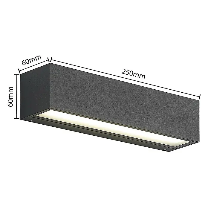 Arcchio LED Wandleuchte aussen in anthrazit, Aussenlampe Wand -  - Rechteckige dunkelgraue LED-Wandleuchte mit den Maßen 60x60x250mm.
