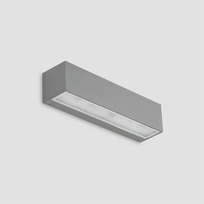 Lucande LED Wandleuchte aussen in silber, Aussenlampe Wand -  - Rechteckige graue Wandleuchte mit langem, weißem, transluzentem Diffusor.