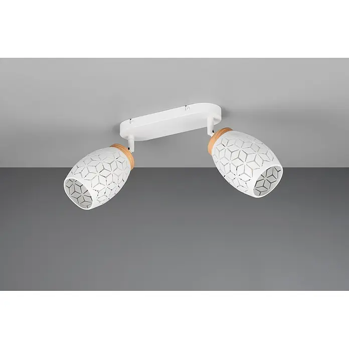 Reality Leuchten Bidar Regleta - 20 W, L x An x Al: 12 x 28 x 27 cm, Blanco, Blanco, E14, 2 ud. - Lámpara de techo blanca con dos focos ajustables, recortes geométricos y detalles de madera.