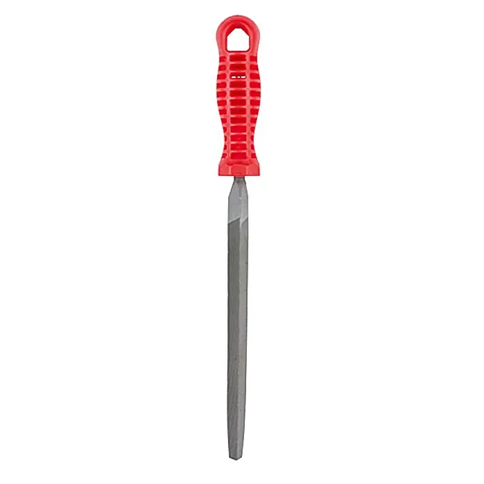 Wisent Dreikantfeile - Hieb: 2/Mittel, Länge Feilenblatt: 200 mm - Eine Nadelfeile mit rotem Griff. Dieses Werkzeug ist ideal zum Formen und Glätten von Metall, Holz oder Kunststoff.