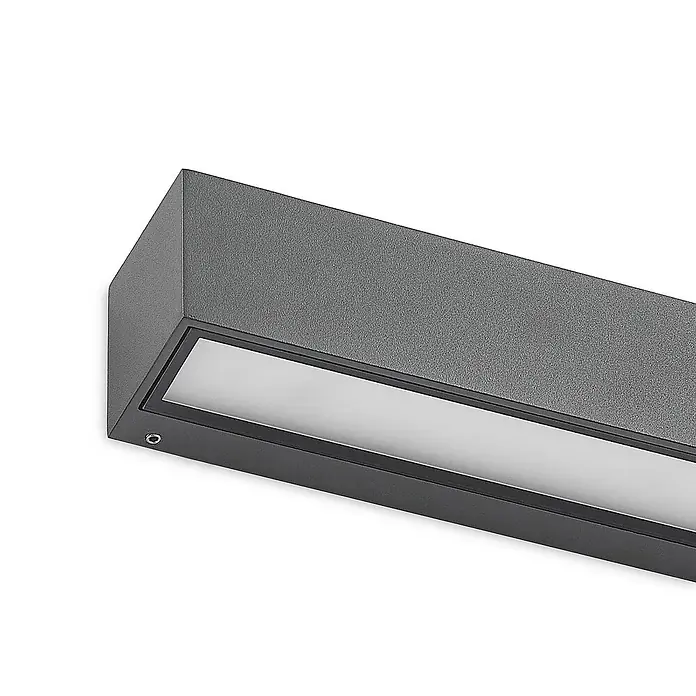 Arcchio LED Wandleuchte aussen in anthrazit, Aussenlampe Wand -  - Rechteckige anthrazitfarbene Wandleuchte mit strukturierter Oberfläche und weißem Diffusor.