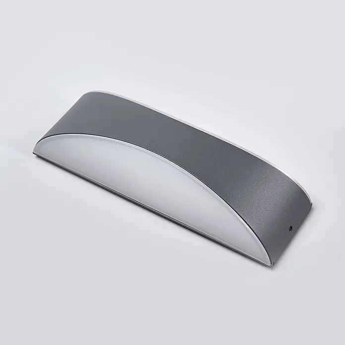 Lucande LED Wandleuchte aussen in anthrazit, weiß satiniert, up down -  - Graue, gebogene Metall-Wandleuchte mit mattiertem Diffusor für Uplight und Downlight.