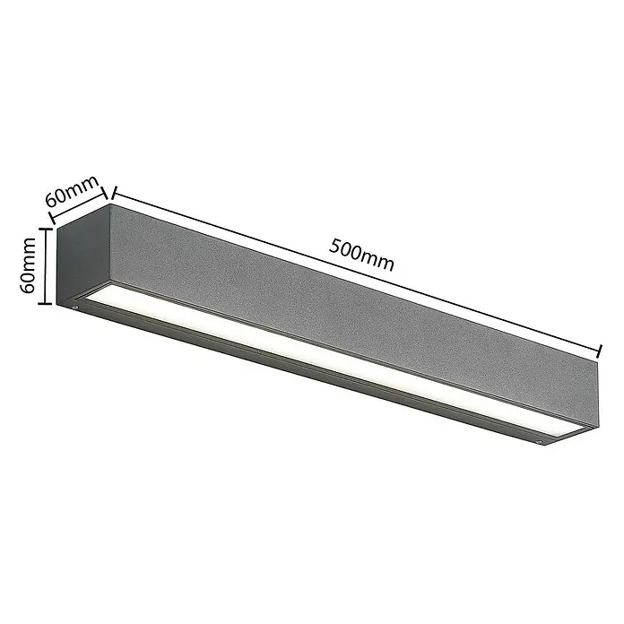 Arcchio LED Wandleuchte aussen in anthrazit, Aussenlampe Wand -  - Graue, rechteckige LED-Linearleuchte, 500mm lang, 60mm breit und 60mm hoch.