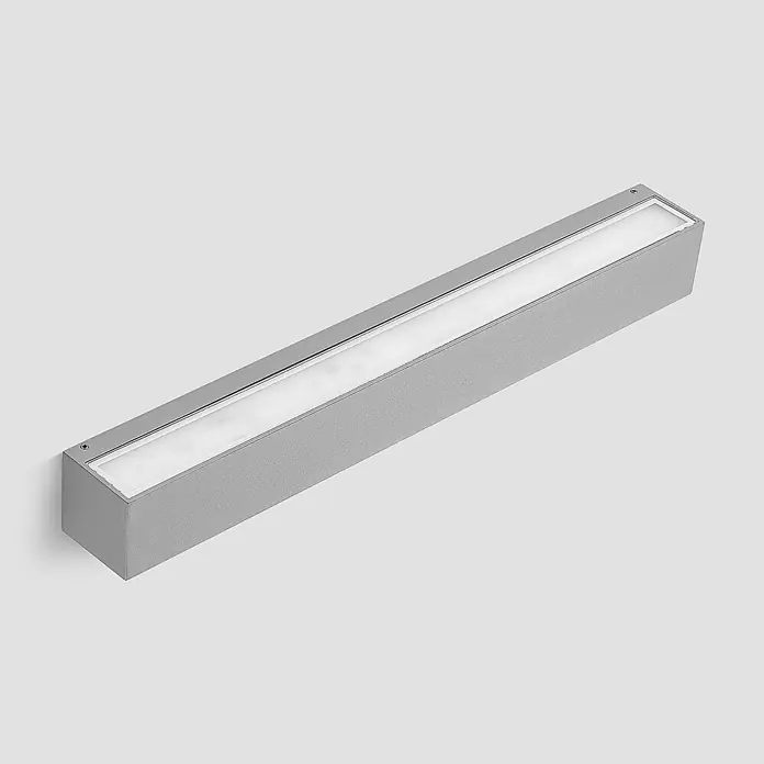 Lucande LED Wandleuchte aussen in silber, Aussenlampe Wand -  - Rechteckige graue lineare LED-Wandleuchte mit mattierter weißer Abdeckung.