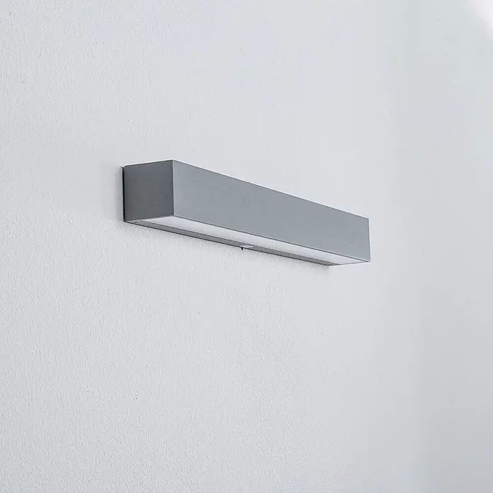 Arcchio LED Wandleuchte aussen in grau, Aussenlampe Wand -  - Rechteckige graue LED-Wandleuchte, horizontal montiert, strahlt Licht nach unten ab.