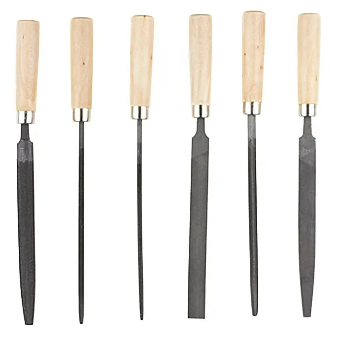Wisent Feilen-Set - 6 -tlg. - Sechs Nadelfeilen mit Holzgriffen zum Bearbeiten von Holz, Metall oder Kunststoff.