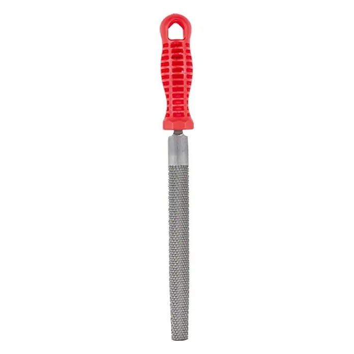 Wisent Halbrundraspel - Hieb: 2/Mittel, Länge Feilenblatt: 200 mm - Eine runde Holzraspel mit rotem Griff. Ideal für Holzbearbeitung, um präzise Formen zu schaffen.