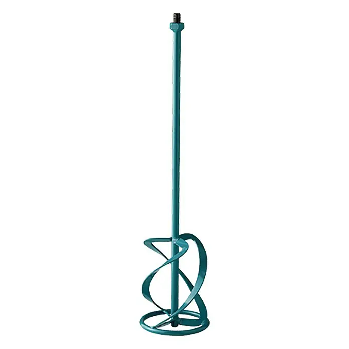Collomix Varilla mezcladora manual MK 120 - Largo: 590 mm, Diámetro paleta de mezcla: 120 mm, M 14 - Un mezclador de pintura turquesa diseñado para mezclar pintura u otros materiales viscosos. Tiene un cabezal de mezcla en espiral.