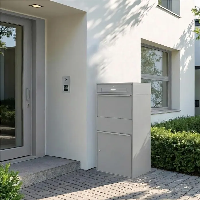 Metzler Paketbox XL BRFK MAX RE - L x B x H: 45,4 x 72 x 145 cm, Graualuminium, Stahl, Paketfach - Moderne graue Metallbriefkasten- und Paketbox am Hauseingang.