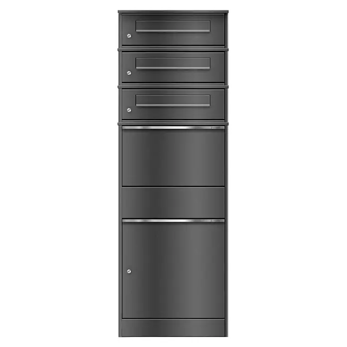 Metzler Paketbox 3 BRFK BISPO - L x B x H: 37,4 x 50,3 x 147,7 cm, Eisenglimmer, Stahl, Paketfach, 3 Briefkastenfächer - Dunkelgraues Metall-Mehrfachbriefkastensystem mit fünf abschließbaren Fächern.