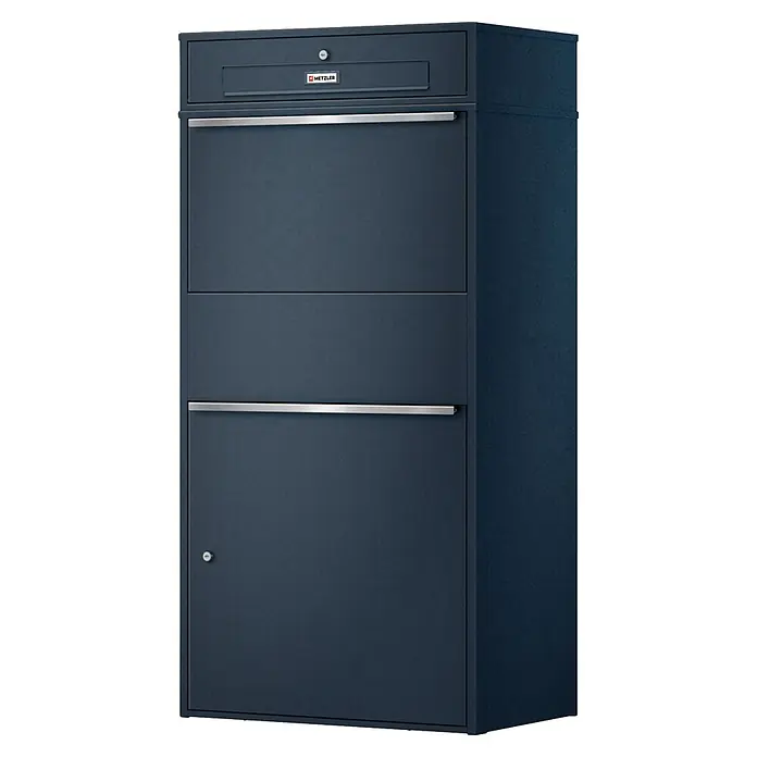 Metzler Paketbox XL BRFK MAX RE - L x B x H: 45,4 x 72 x 145 cm, Anthrazit, Stahl, Paketfach - Schlanker, dunkelgrauer Paketbriefkasten aus Metall mit Einwurfschlitz, großem Paketfach und unterer Zugangstür mit Schloss.