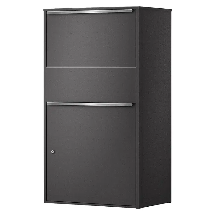 Metzler Paketbox XL BISPO MAX - L x B x H: 45,4 x 72 x 128,5 cm, Eisenglimmer, Stahl, Paketfach - Dunkelgrauer, strukturierter Paketbriefkasten mit zwei Metallgriffen und einem Schlüsselloch. Modern und funktional.