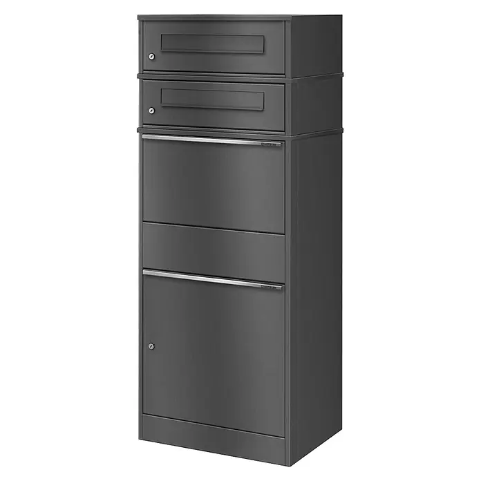 Metzler Paketbox 2 BRFK BISPO - L x B x H: 37,4 x 50,3 x 130,3 cm, Eisenglimmer, Stahl, Paketfach, 2 Briefkastenfächer - Dunkelgraue Metall-Mehrfachanlage für Briefe und Pakete mit Einwurfschlitzen und Fächern.