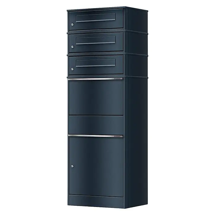 Metzler Paketbox 3 BRFK BISPO - L x B x H: 37,4 x 50,3 x 147,7 cm, Anthrazit, Stahl, Paketfach, 3 Briefkastenfächer - Hohes, dunkelgraues Metall-Paket- und Briefkastensystem mit sechs Fächern, inklusive Einwurfschlitzen und abschließbaren Türen.