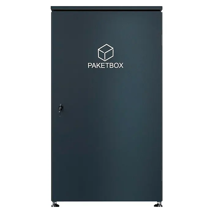 Metzler Paketbox XXL BEN - L x B x H: 81,2 x 68,4 x 123,3 cm, Anthrazit, Stahl - Dunkelgraue Metall-Paketbox mit Schlüsselschloss und 'PAKETBOX'-Logo.