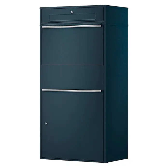 Metzler Paketbox XL BRFK BISPO MAX - L x B x H: 45,4 x 72 x 145 cm, Anthrazit, Stahl, Paketfach - Dunkelblauer Mehrfach-Briefkasten oder Paketbox mit silbernen Griffen und Schlössern für sichere Post- und Paketzustellung.