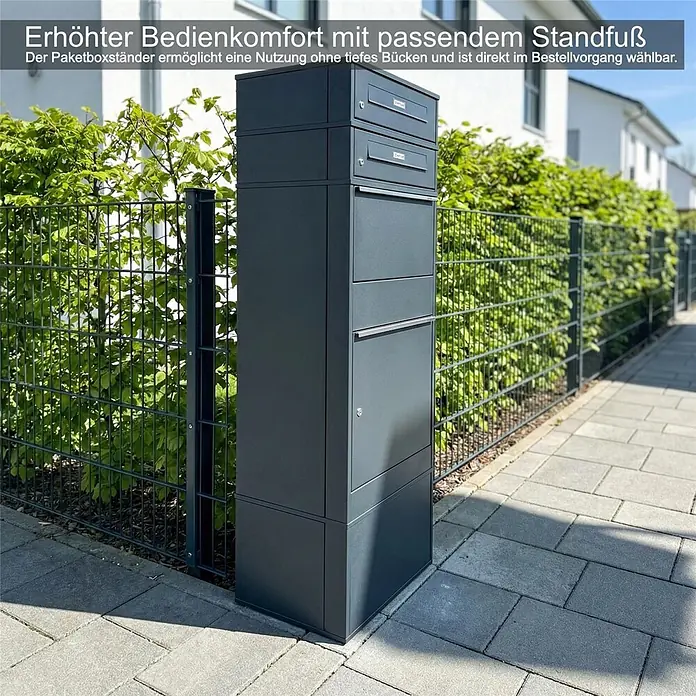 Metzler Paketbox 2 BRFK BISPO RE - L x B x H: 37,4 x 50,3 x 130,3 cm, Anthrazit, Stahl, Namensschild, Mit 2 Briefkastenfächern und Namensschildern - Hoher, dunkelgrauer Paketboxständer mit Fächern für komfortable Nutzung ohne Bücken.