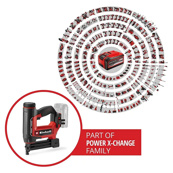 Einhell PXC 18V Akku-Nagler - 18 V, Ohne Akku, Länge Nagel: 15 mm - 32 mm - Rote und schwarze Einhell Akku-Nagelpistole, Teil der Power X-Change Familie.