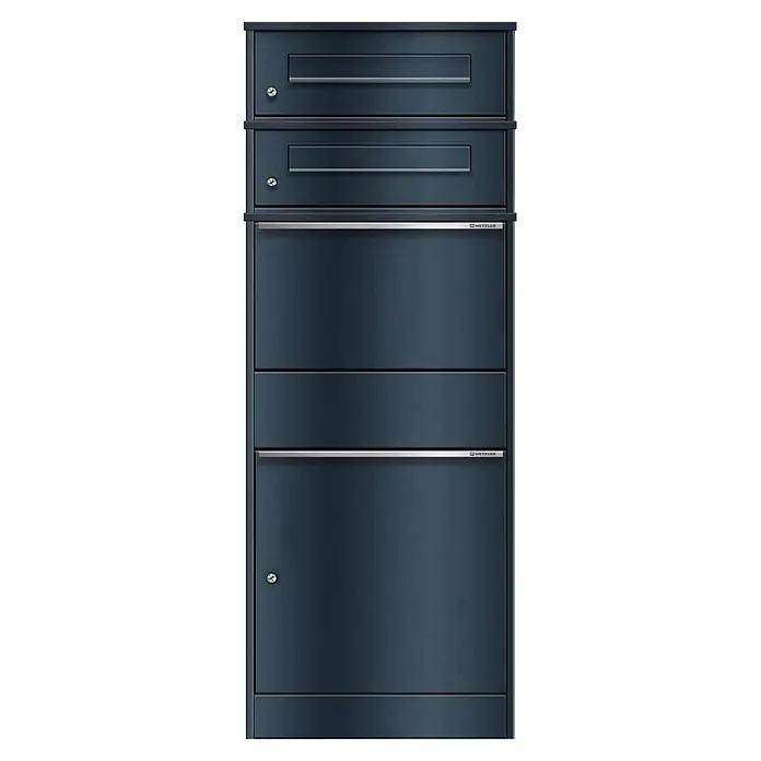Metzler Paketbox 2 BRFK BISPO - L x B x H: 37,4 x 50,3 x 130,3 cm, Anthrazit, Stahl, Paketfach, 2 Briefkastenfächer - Anthrazitfarbene Mehrfachbriefkastenanlage mit Briefschlitzen und Paketfächern.