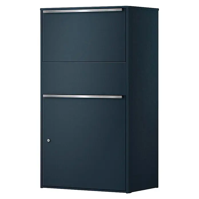 Metzler Paketbox XL BISPO MAX - L x B x H: 45,4 x 72 x 128,5 cm, Anthrazit, Stahl, Paketfach - Dunkelgrauer Metall-Paketkasten mit zwei silbernen Griffen und einem unteren Schloss.
