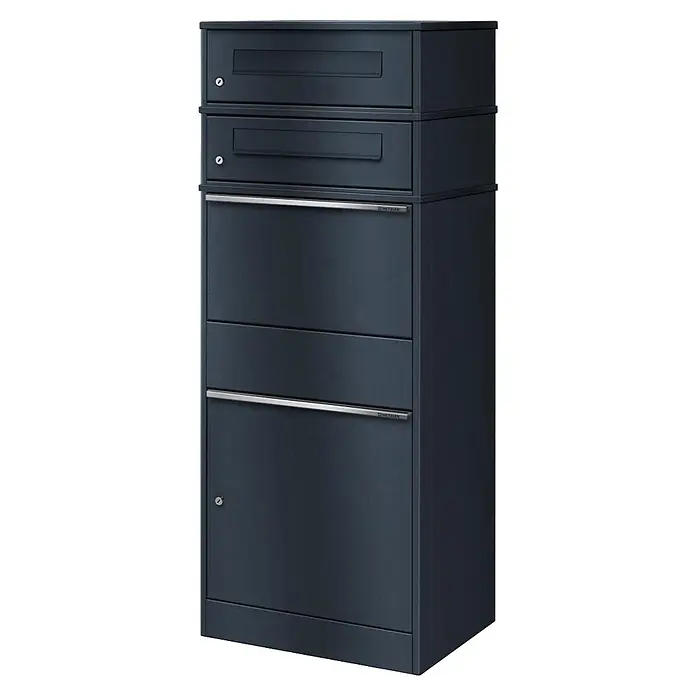 Metzler Paketbox 2 BRFK BISPO - L x B x H: 37,4 x 50,3 x 130,3 cm, Anthrazit, Stahl, Paketfach, 2 Briefkastenfächer - Diagonale Ansicht