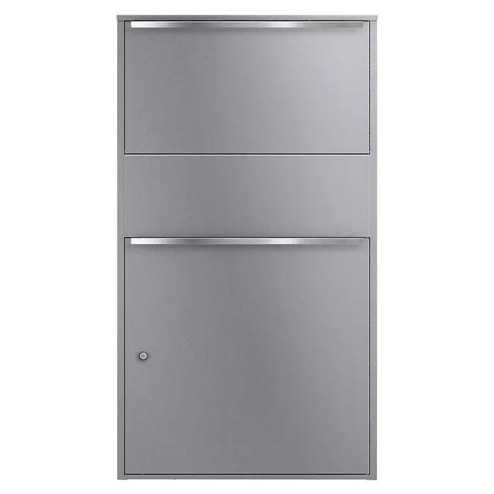 Metzler Paketbox XL BISPO MAX - L x B x H: 45,4 x 72 x 128,5 cm, Graualuminium, Stahl, Paketfach - Silberne Metall-Mehrfach-Einheit mit zwei Griffen und einem Schlüsselloch zur sicheren Aufbewahrung oder Zustellung.