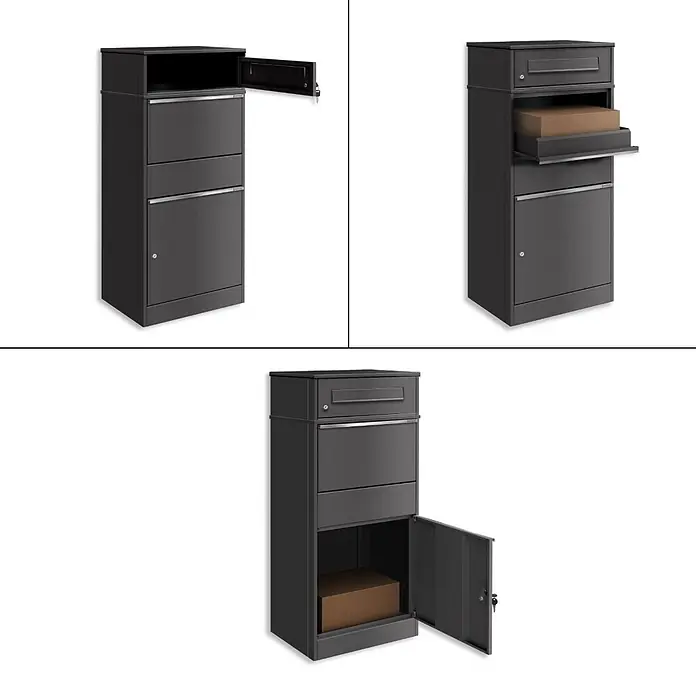 Metzler Paketbox BRFK BISPO - L x B x H: 37,4 x 50,3 x 112,9 cm, Eisenglimmer, Stahl, Paketfach - Dunkelgraue Paketbox mit Briefeinwurf, Paketanlieferfach und abschließbarer Entnahmetür.