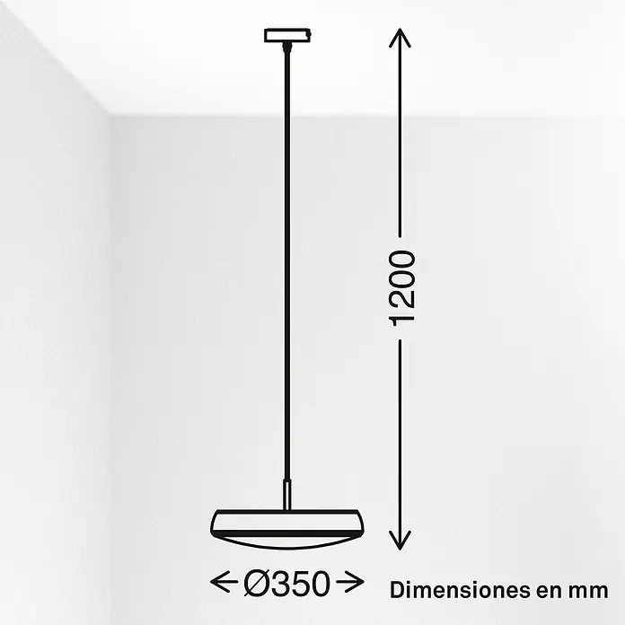 Brilo Lámpara colgante LED redonda Nala - 14,5 W, Ø x Al: 35 x 120 cm, Gris/Café, Blanco cálido - Lámpara colgante negra minimalista con cabezal de disco plano. Longitud total 1200 mm, diámetro 350 mm.