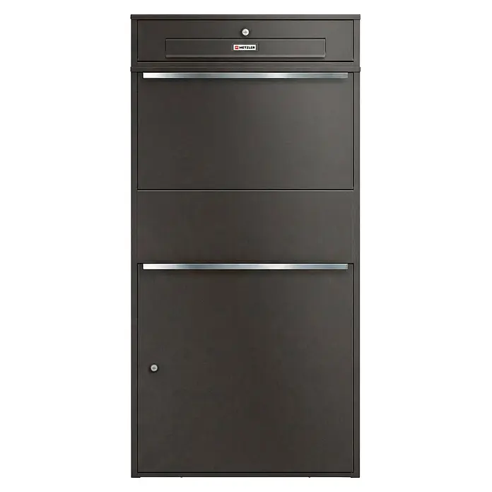 Metzler Paketbox XL BRFK MAX RE - L x B x H: 45,4 x 72 x 145 cm, Eisenglimmer, Stahl, Paketfach - Dunkelgrauer METZLER Paketbriefkasten mit Einwurfschlitz, zwei silbernen Griffen und zwei Schlössern für sichere Zustellungen.