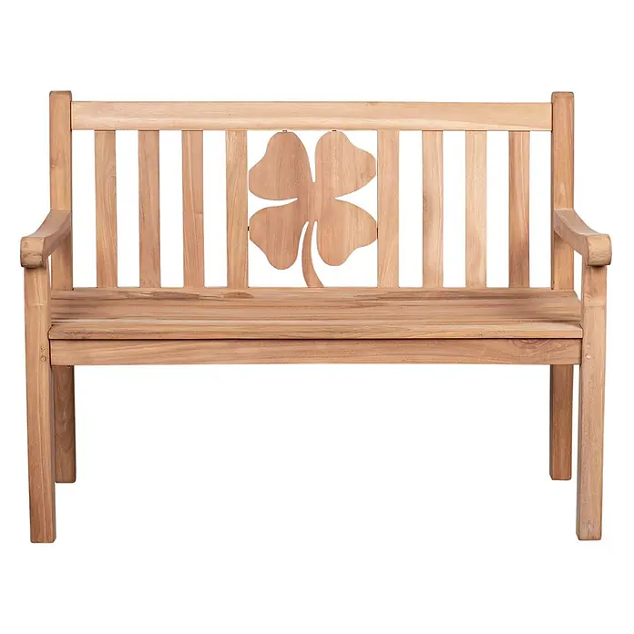 Gartenbank Kleeblatt Teak 120cm -  - Gartenbank aus Naturholz mit Armlehnen und Kleeblatt-Ausschnitt in der Rückenlehne.