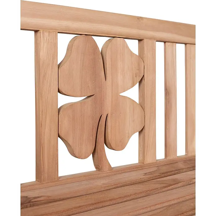 Gartenbank Kleeblatt Teak 120cm -  - Hölzerne Banklehne mit geschnitztem vierblättrigem Kleeblattmotiv.