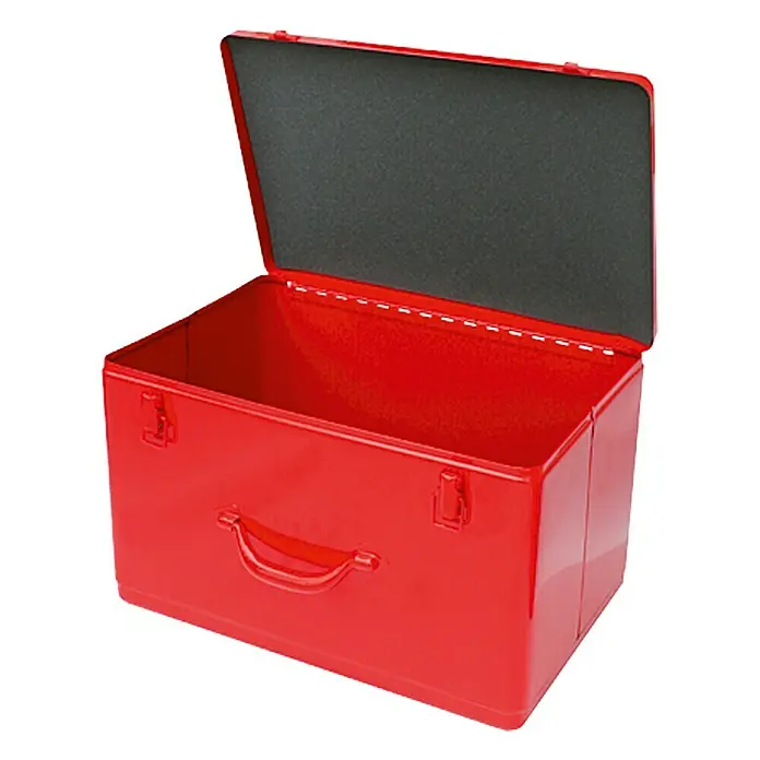 BAUHAUS Maschinenkoffer Toolbox - 41 x 28 x 27,5 cm, Geeignet für: Handkreissäge, Stahl - Rote Werkzeugkiste mit offenem Deckel, der mit Schaumstoff ausgekleidet ist. Ideal zur Aufbewahrung von Werkzeugen.