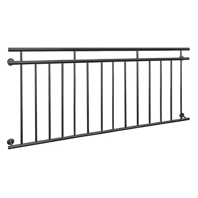 Französischer Balkon 90 x 184 cm Anthrazit aus Stahl pulverbeschichtet -  - Schwarzes Metall-Balkongeländer mit vertikalen und horizontalen Stangen.