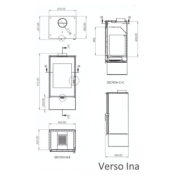 Prity Kamin na drva Verso INA  (8,6 kW, Čelik) | BAUHAUS