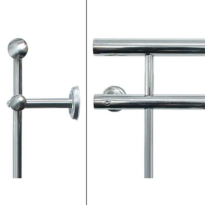 Französischer Balkon 90 x 128 cm Silber glänzend aus Edelstahl -  - Polierter Chrom Handtuchhalter oder Haltegriff, mit horizontalen Stangen und vertikaler Befestigung.