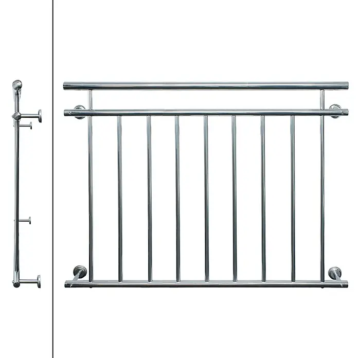 Französischer Balkon 90 x 128 cm Silber glänzend aus Edelstahl -  - Modulares Geländersystem aus poliertem Edelstahl, mit Seitenpfosten und Balustradenabschnitt für Sicherheit.