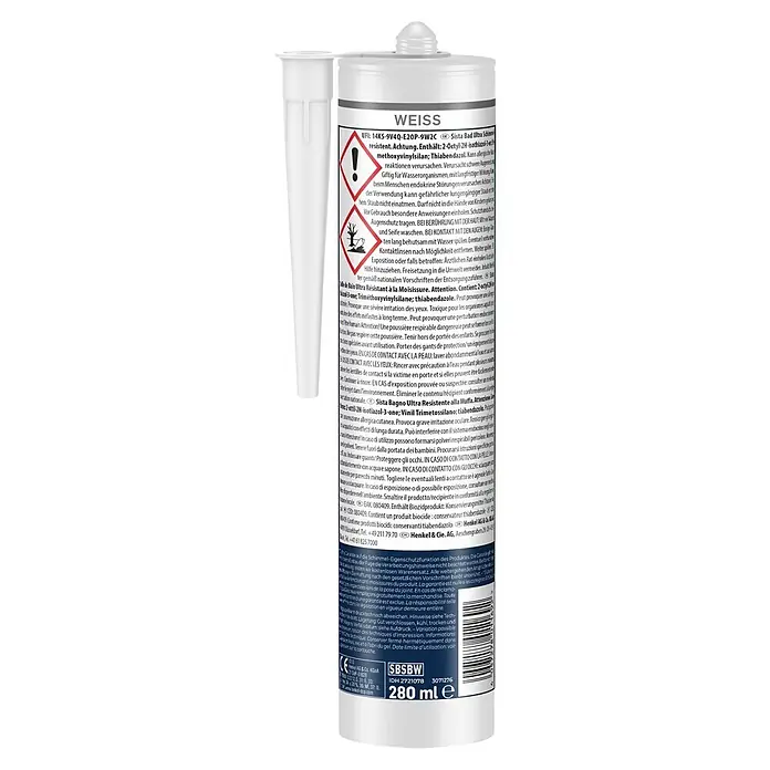 Sista Sanitär-Silikon Ultra Schimmelresistent - Weiß, 280 ml - Weißer Sista Bad Ultra schimmelresistenter Dichtstoff in der Kartusche, 280 ml.