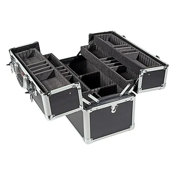 Wisent Maschinenkoffer Compact TC - L x B x H: 45 x 22,5 x 30 cm, Ohne Werkzeug - Offener Kosmetikkoffer aus Aluminium mit Fächern und silbernen Kanten. Ideal für Make-up und Beauty-Produkte, ein echter Hingucker!