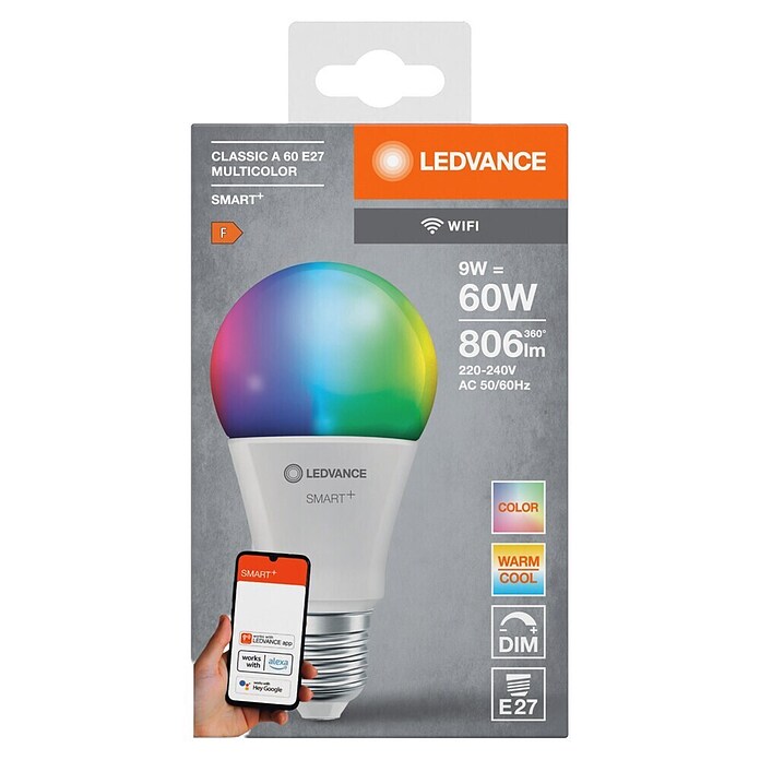 Osram Smart-ledlamp Classic (E27, Dimbaar, RGBW, 806 lm, 9 W) | BAUHAUS