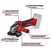 Einhell Power X-Change Akku-Winkelschleifer (18 V, Ohne Akku, Durchmesser Scheibe: 115 mm)