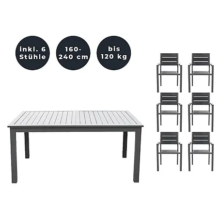 Home Deluxe  Gartentisch-Set CASA MADERA - Tisch inkl. 6 Stühlen