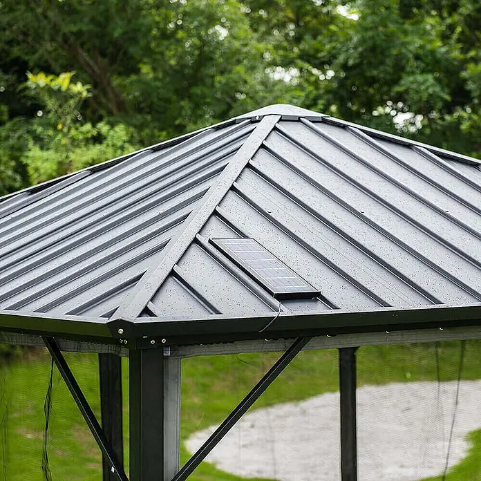 Home Deluxe Standard-Pavillon AZUR - Farbe Gestell: Anthrazit, Metall - Dunkelgraues Metallpavillondach mit integriertem Solarpanel.
