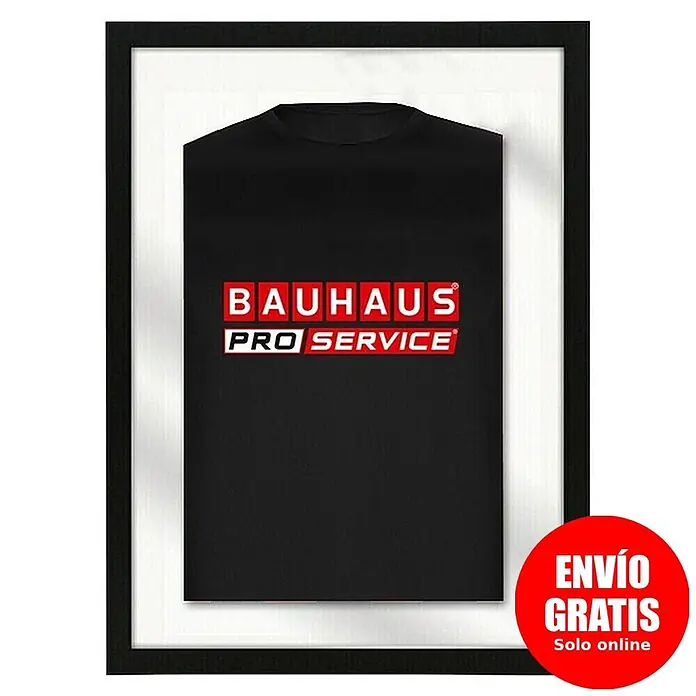 Cuadro enmarcado para camiseta - Negro, An x Al: 40 x 56 cm - Cuadro enmarcado negro de una camiseta negra con el logo 'BAUHAUS PRO SERVICE'.